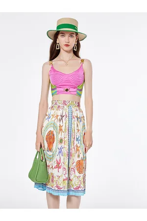 JC Collection Printed Top & Pleated Skirt