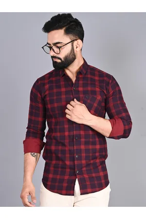 FUBAR Slim Fit Tartan Checked Spread Collar Long Sleeves Casual Shirt