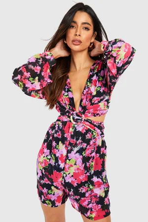 Boohoo Floral Print Cut-Out Jumpsuit