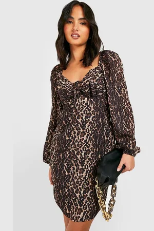 Boohoo Leopard Print Chiffon Puff Sleeve Shift Dress