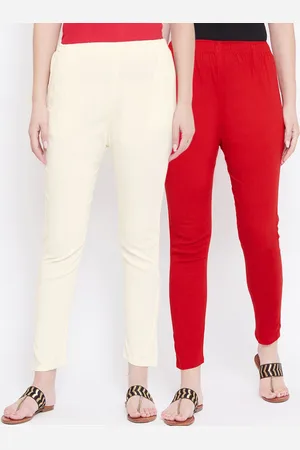 Castle Women Pack of 2 Off-White & Red Regular Fit Solid Trousers