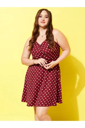Berrylush Plus Size Polka Dots Printed Crepe A-Line Mini Dress