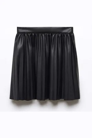 MANGO Girls Faux Leather Accordion Pleated Flared Skirt