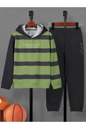 HELLCAT Boys Striped Hooded Sweatshirt With Joggers