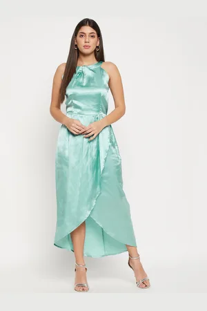 Color Cocktail Halter Neck Satin Maxi Dress