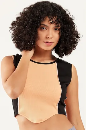 ATHENA Colourblocked Round Neck Tank Crop Top