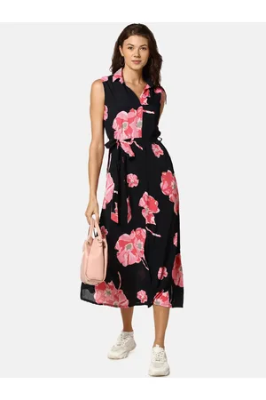 Campus Women Black & Pink Printed A-Line Dress