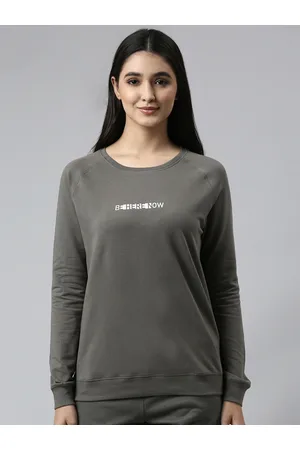 ENAMORA Women Crew Neck Long Sleeves Stretch Cotton Basic Sweatshirt E079