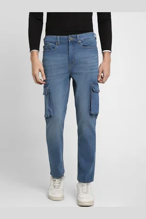 Dennis Lingo Men Relaxed Fit Mid-Rise Light Fade Stretchable Denim Cargo