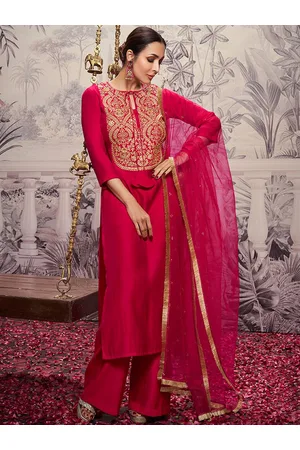 Inddus Ethnic Motifs Yoke Design Tie-Up Neck Zari Kurta Set With Dupatta