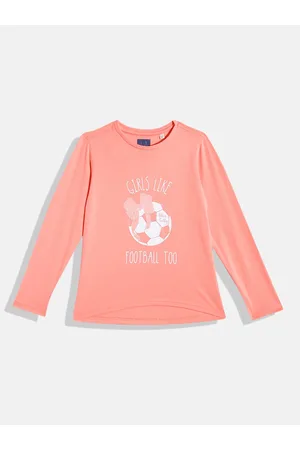 Allen Solly Girls Peach-Coloured & White Printed T-shirt