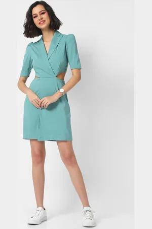 Campus Green Solid Cotton Dress