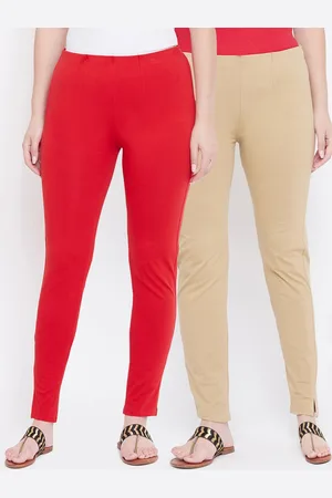 Castle Pack of 2 Women Red & Beige Regular Fit Solid Regular Ankle Length Cotton Trousers