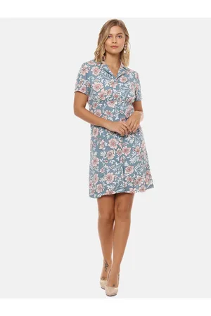 Campus Women Blue Printed Shirt Dress