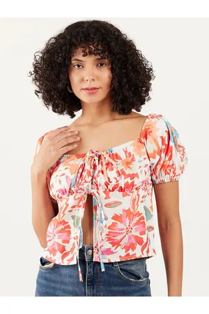 ATHENA Floral Printed Square Neck Crop Top