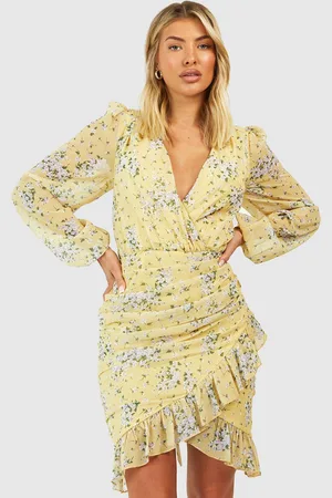 Boohoo Floral Print Ruffled Bodycon Mini Dress
