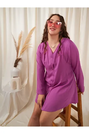 Berrylush Plus Size Solid Shirt Mini Dress
