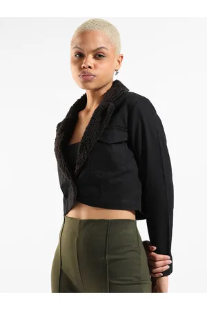 Campus Women Black Windcheater Crop Outdoor Tailored Jacket