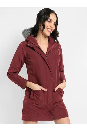 Campus Maroon Hooded Windcheater Longline Bomber Jacket