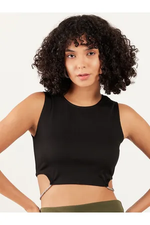 ATHENA Round Neck Cut-Out Detailed Fitted Crop Top