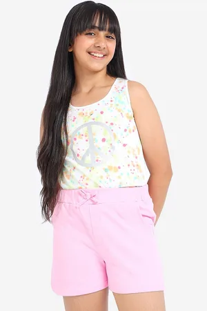 BONKIDS Girls Skinny Fit Mid Rise Cotton Shorts