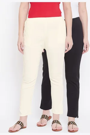Castle Women Pack of 2 Off-White & Black Regular Fit Solid Trousers