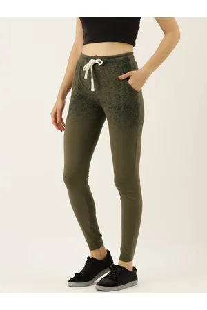 Campus Women Olive Printed Straight Fit Sports Joggers