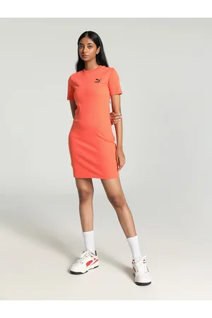 PUMA Classics Ribbed Brand Logo Printed Sheath Dresses