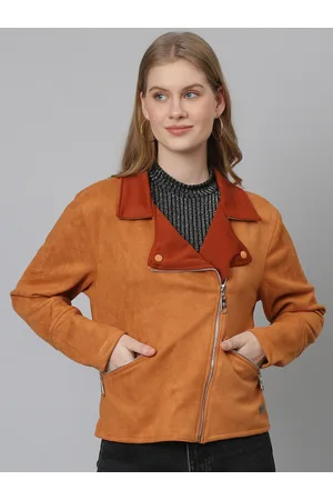 Campus Women Brown Suede Windcheater Tailored Jacket