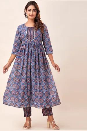 HERE&NOW Ethnic Motifs Printed Thread Work Anarkali Kurta