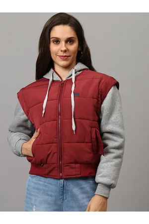 Campus Women Maroon Windcheater Crop Outdoor Bomber Jacket