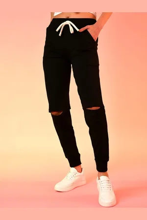 Campus Women Black Solid Cotton Joggers