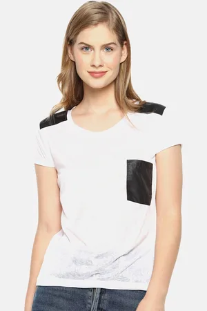 Campus Women White Solid Round Neck Pure Cotton T-shirt