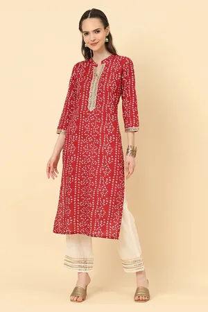 Varanga Bandhani Printed Mandarin Collar Straight Pure Cotton Kurta