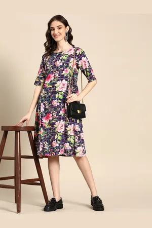 Sangria Floral Printed A-Line Ethnic Dress