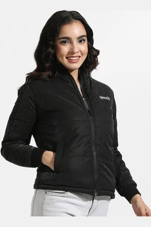 Campus Black Self Design Windcheater Padded Jacket