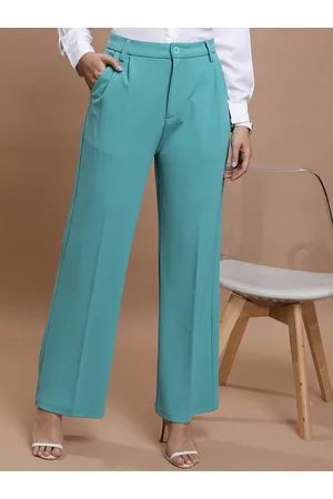 Ketch Women Sea Green Mid-Rise Flared Parallel Trousers