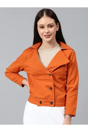 Campus Women Orange Windcheater Crop Outdoor Tailored Jacket