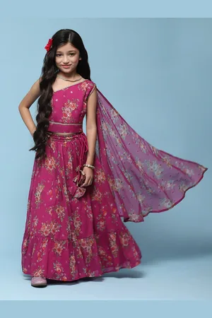 Biba Girls Floral Printed Cotton Ready to Wear Lehenga & Choli With Attached Dupatta