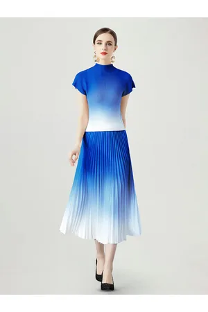 JC Collection Ombre Dyed Top & Midi Accordion Pleated Skirt