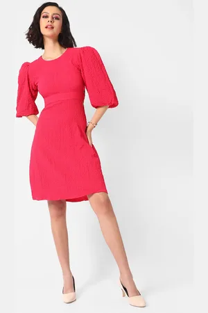 Campus Women Fuchsia Solid A-Line Crepe Dress