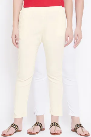 Castle Women Pack of 2 White & Off-White Regular Fit Solid Trousers