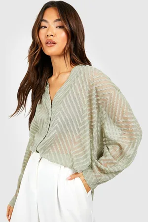 Boohoo Women Dobby Weave Semi Sheer Relaxed Fit Casual Shirt