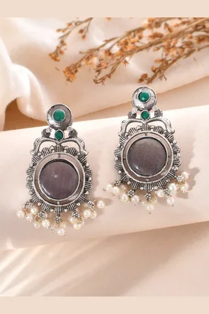Dastoor Silver-Plated Contemporary Drop Earrings