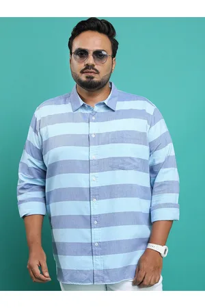 Highlander Plus Size Regular Fit Horizontal Striped Spread Collar Chest Pocket Shirt