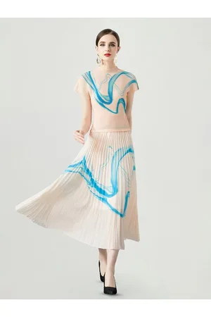 JC Collection Dyed Top & Midi Accordion Pleated Skirt
