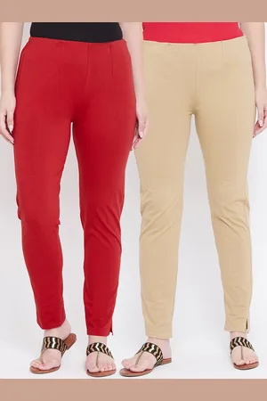 Castle Pack of 2 Women Red & Beige Regular Fit Solid Regular Ankle Length Cotton Trousers