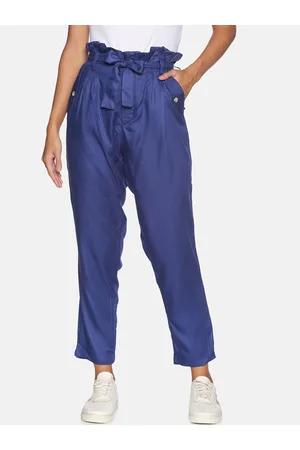 Campus Women Navy Blue Solid Peg Trousers
