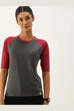 Campus Women Grey & Maroon Solid Top
