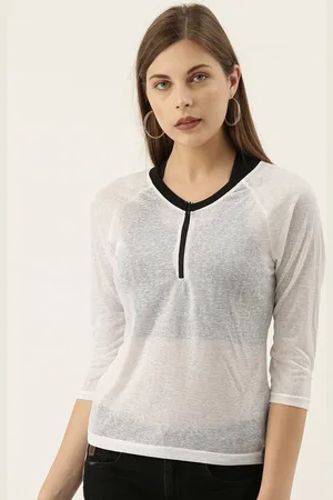 Campus White Solid Semi-Sheer Top